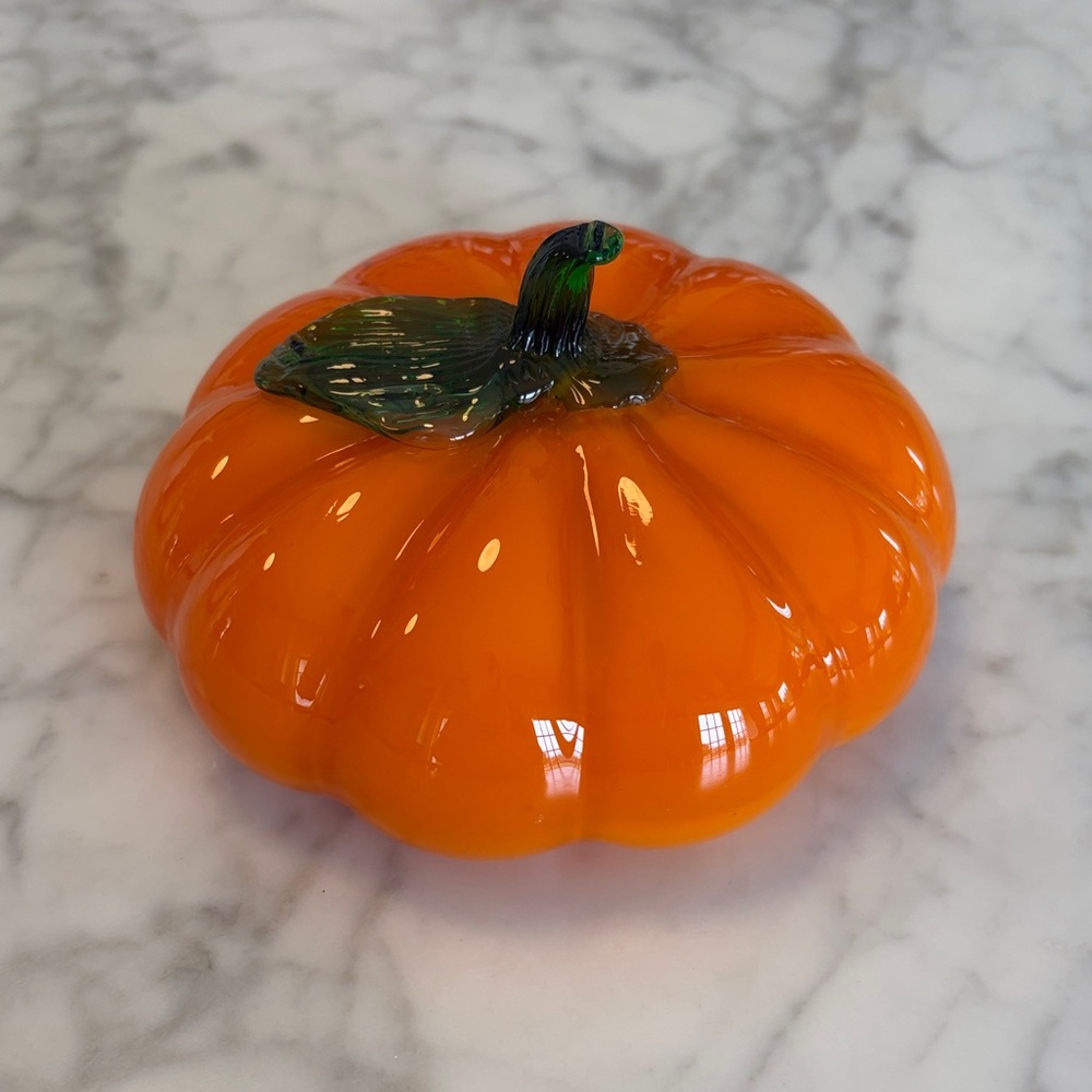 Handblown Glass Pumpkin with Green Stem